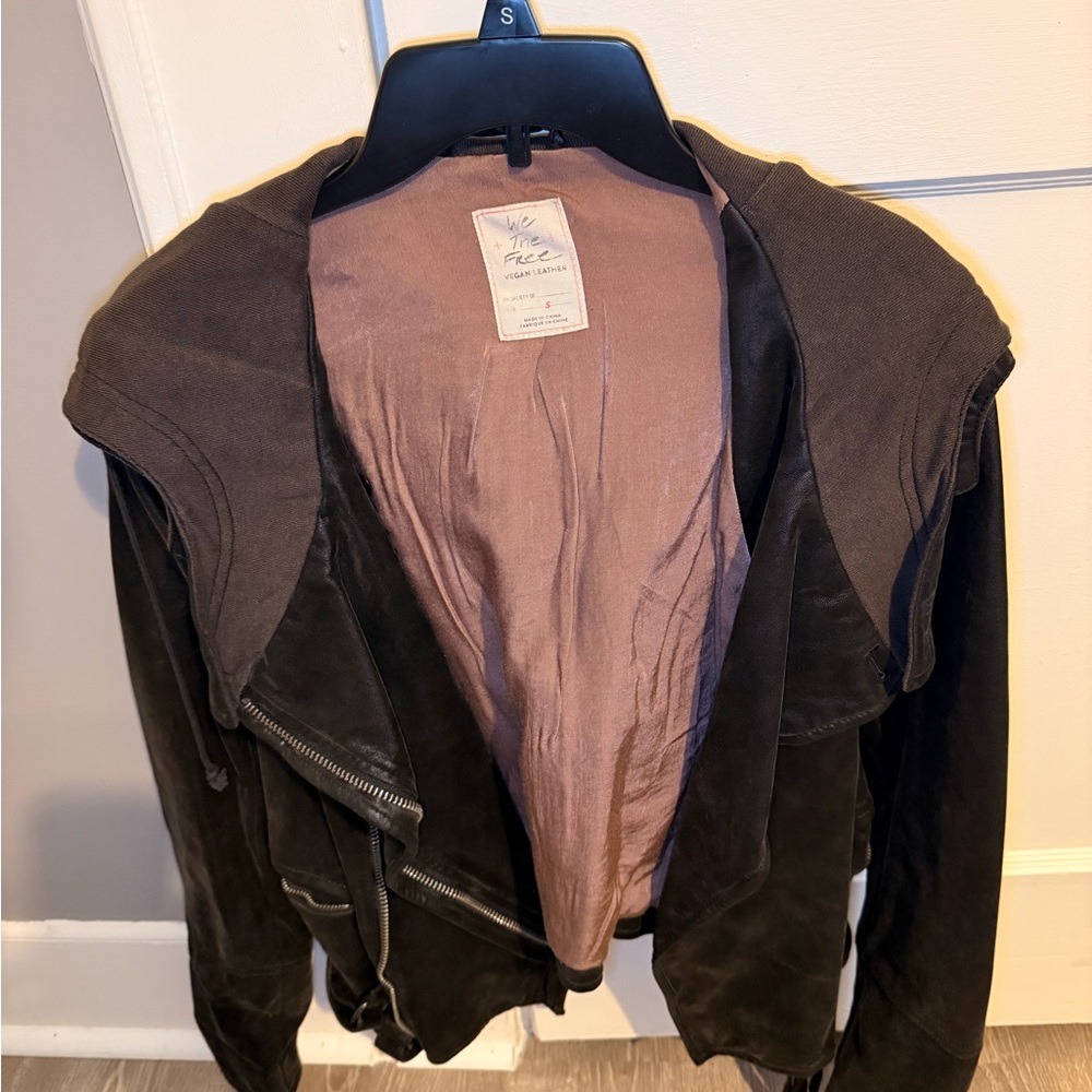 We The Free Black Vegan Leather Jacket with Pink Lining